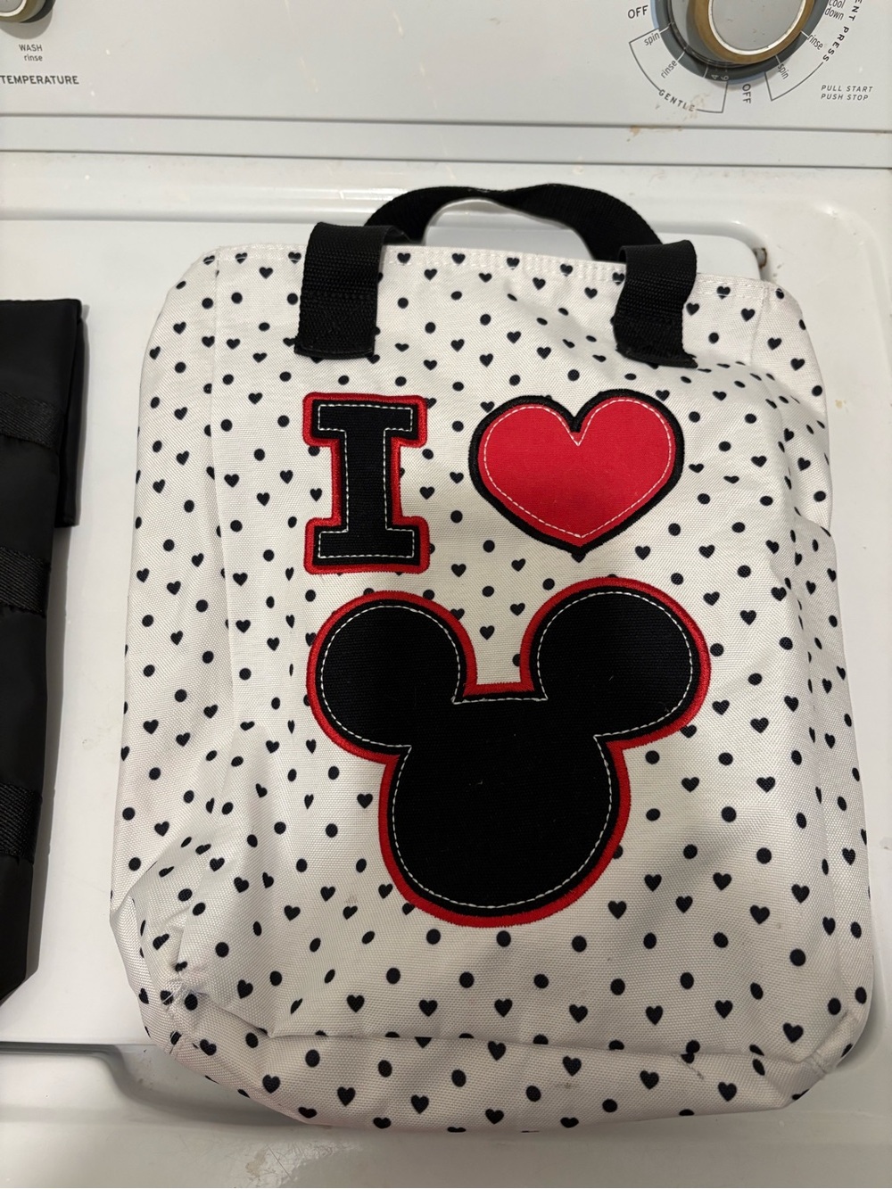 White Heart Print  Tote with Black & Red Mickey Patch